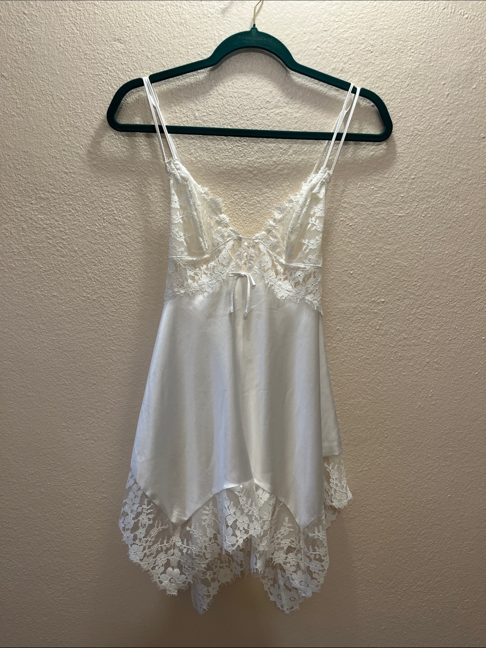 Victoria's Secret White Lace-Trim Satin Chemise
